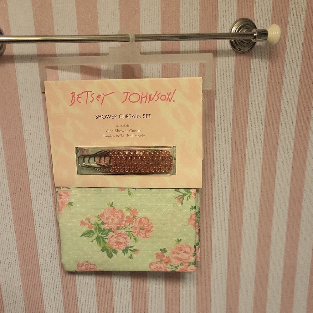 Betsey Johnson Pink Floral Shower Curtain Set